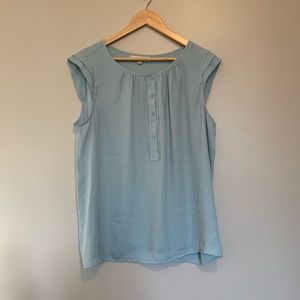 Button front, cap sleeve blouse